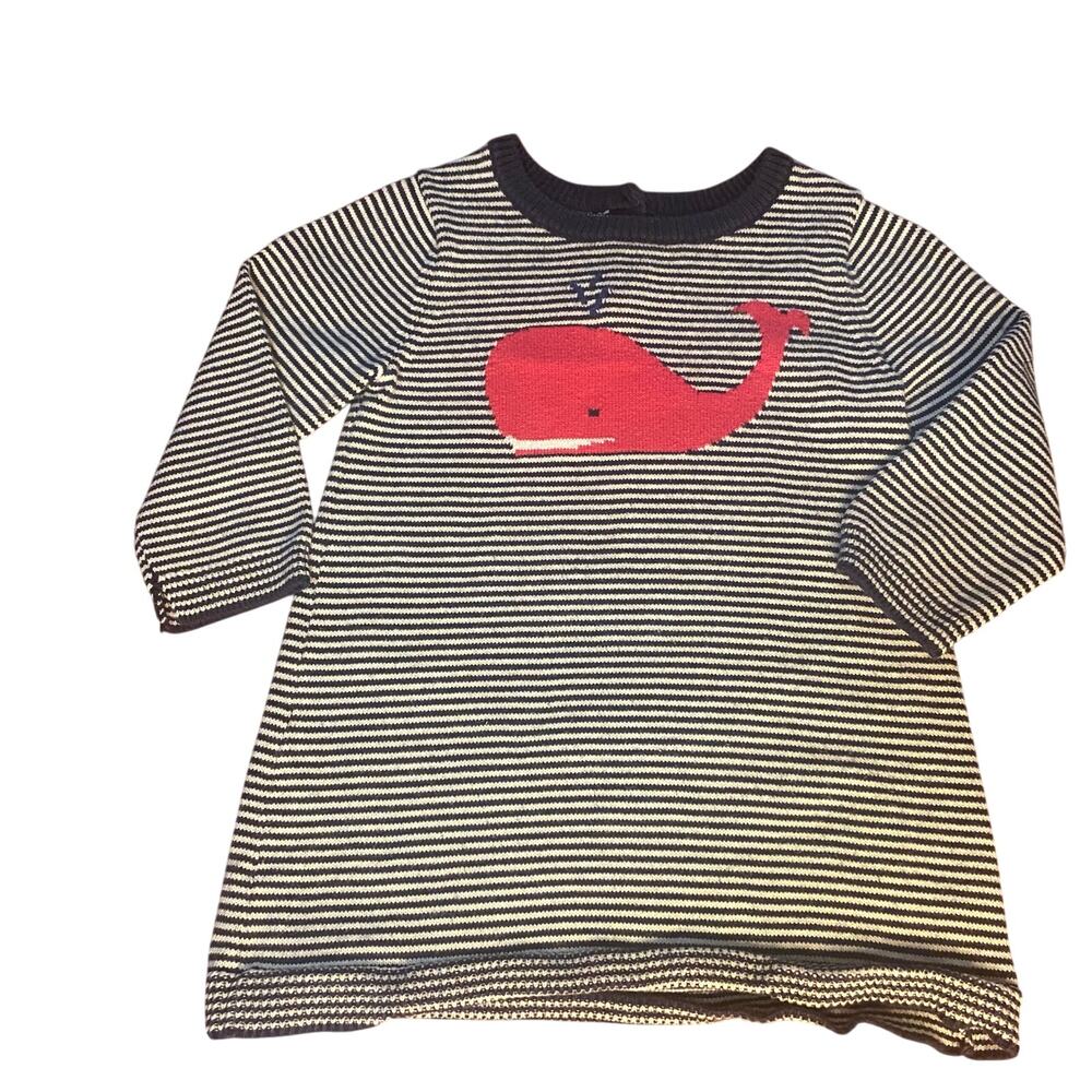 Gap blue white striped whale long sleeve knit dress SIZE 18-24M